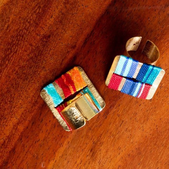 Handmade open ring adjustable gold plated multicolored new - Picture 6 of 8